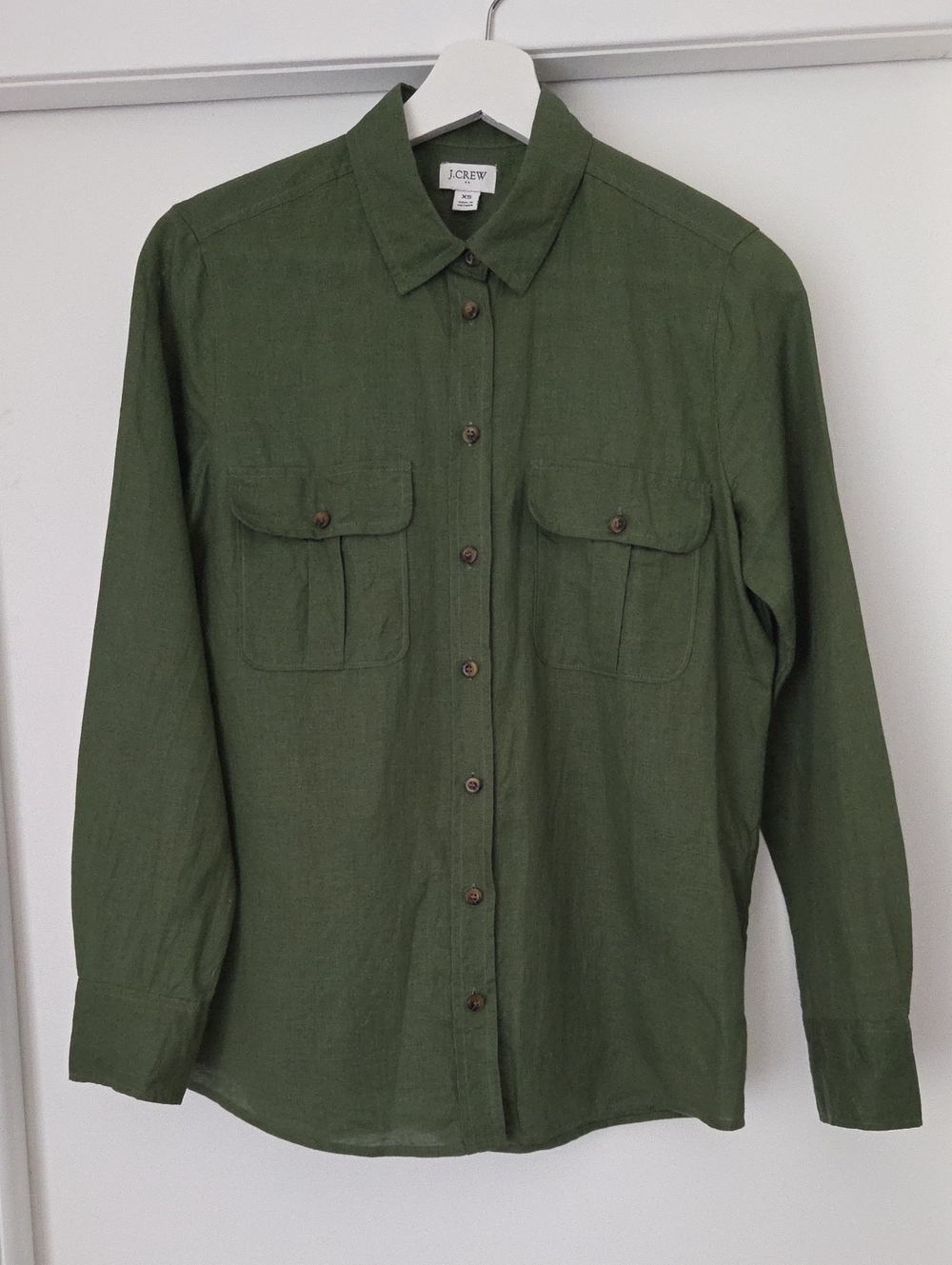 J.Crew Factory Women's Olive Green Button-Up Shirt